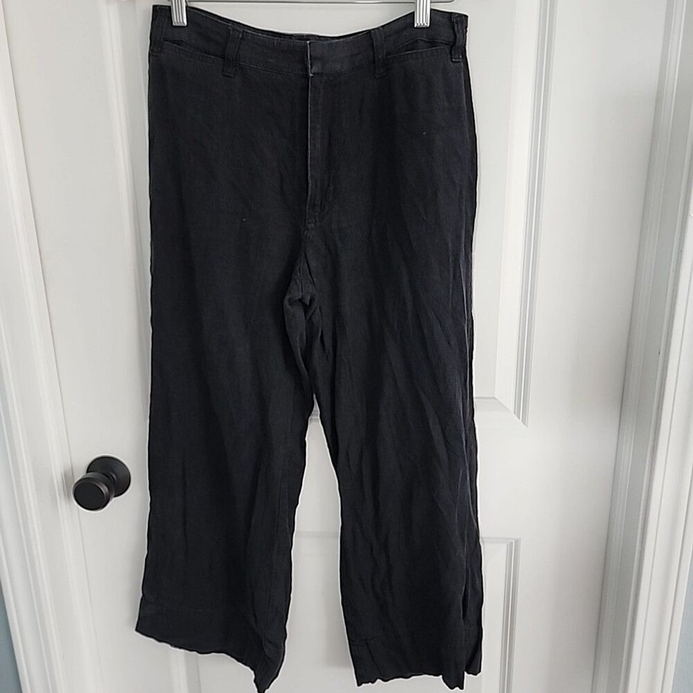 Abercrombie & Fitch Linen Wide Leg Pants Womens Size M Black High Rise Boho